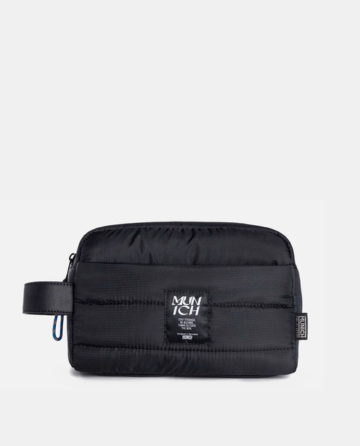 Neceser mediano acolchado negro con asa corta