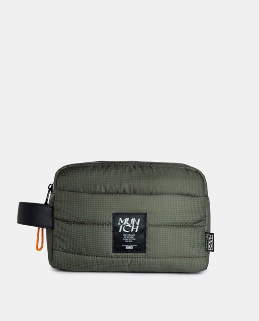 Neceser mediano acolchado kaki con asa corta