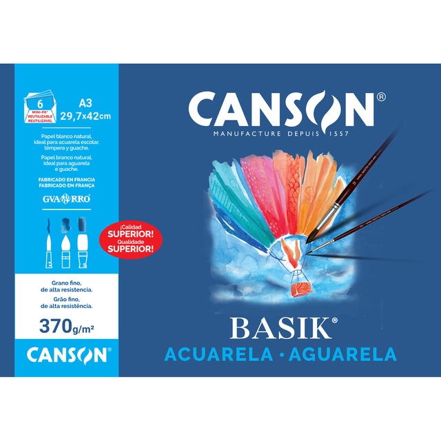 Minipack A3 6h. Guarro Acuarela Basik 370gr.