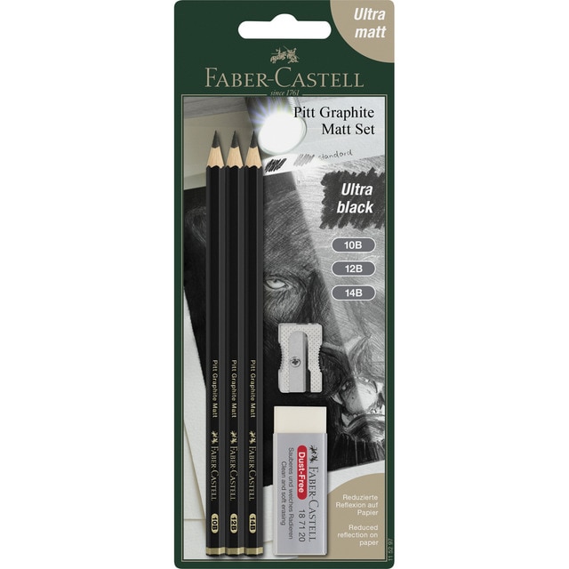 Pack 3 lápices durezas 10B, 12B, 14B Graphiet matt Faber-Castell.