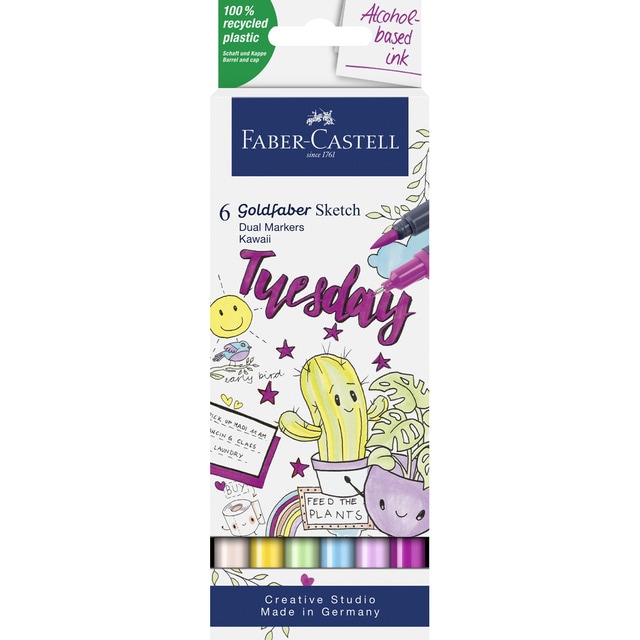 Set 6 rotuladores sketch marker doble punta base alcohol kawaii Goldfaber Faber-Castell.