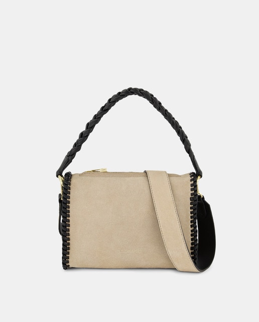 Bandolera de piel en tono beige con asa trenzada