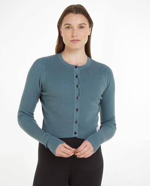 Calvin Klein Jeans - Jersey de Mujer cardigan de canalé azul.