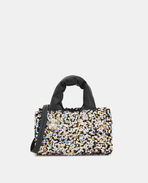 Bolso de mano de fiesta mini negro con lentejuelas multicolor