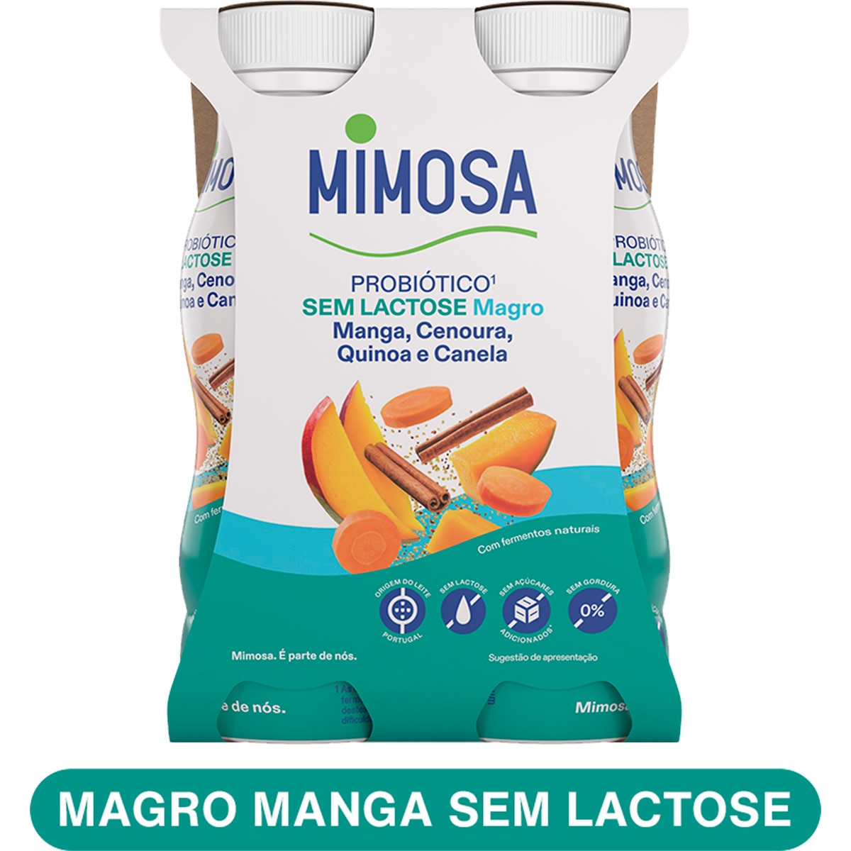 Iogurte Líquido Probiótico sem Lactose  Manga, Cenoura, Quinoa e Canela Pack 4 embalagem | 151 ml