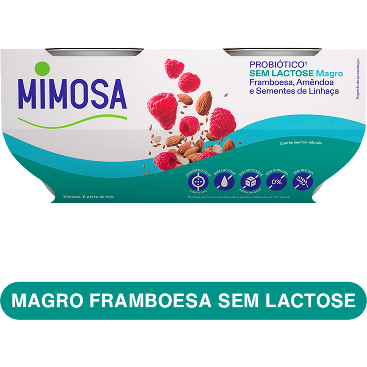 Iogurte Probiótico sem Lactose Magro Framboesa, Amêndoas e Sementes de Linhaça Pack 4 unidades embalagem | 115 ml