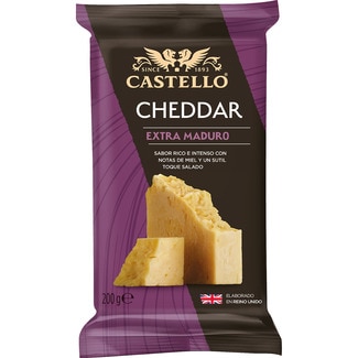 CASTELLO queso cheddar extra madurado de vaca elaborado con leche pasteurizada envase 200 g