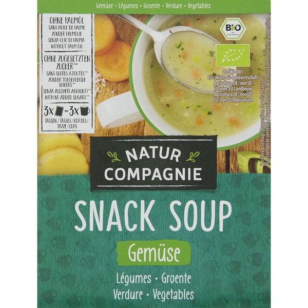 sopa instantánea de verduras Bio ecológica sin aceite de palma estuche 54 g en 3 sobres individuales