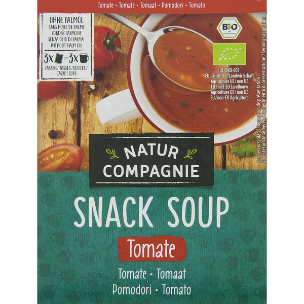 Bio-Instant-Tomatensuppe ohne Palmöl Box 60 g in 3 einzelnen Tütchen