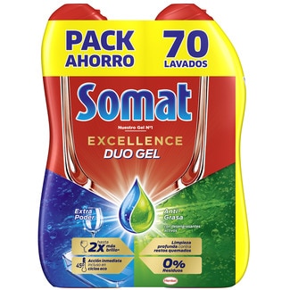 SOMAT Maschinenspülmittel Excellence Duo Gel extra Kraft und gegen Fett 2er-Pack Flaschen 35 Dosis
