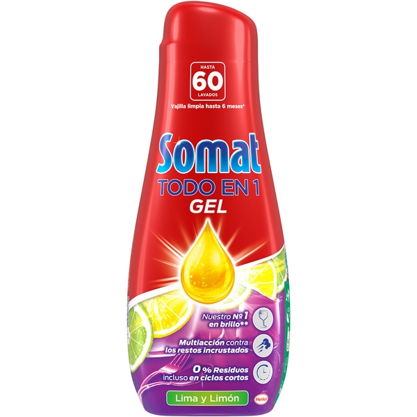 Spülmaschinenwaschmittel-Gel All in 1 Lima-Zitronen-Aroma Flasche 60 Dosis