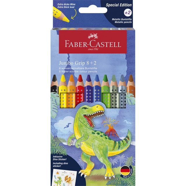 Estuche 8 lapiceros Jumbo Grip más 2 lapiceros GRIP metálicos Faber-Castell.