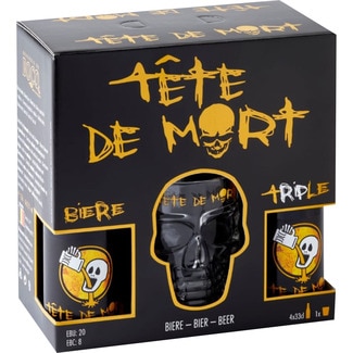 TETE DE MORT helles belgisches Bier Typ Triple Ale 4er-Pack Flaschen 33 cl + Becher