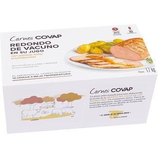COVAP redondo de vacuno en su jugo con patatas baby aromatizadas 6 raciones envase 1,700 kg incluye salsa a la miel y mostaza