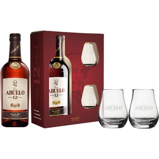 ABUELO 12 year old aged rum bottle 70 cl + 2 glasses