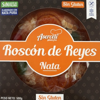 ASERCELI roscón de reyes cake with cream and gluten-free and no palm oil container 500 g
