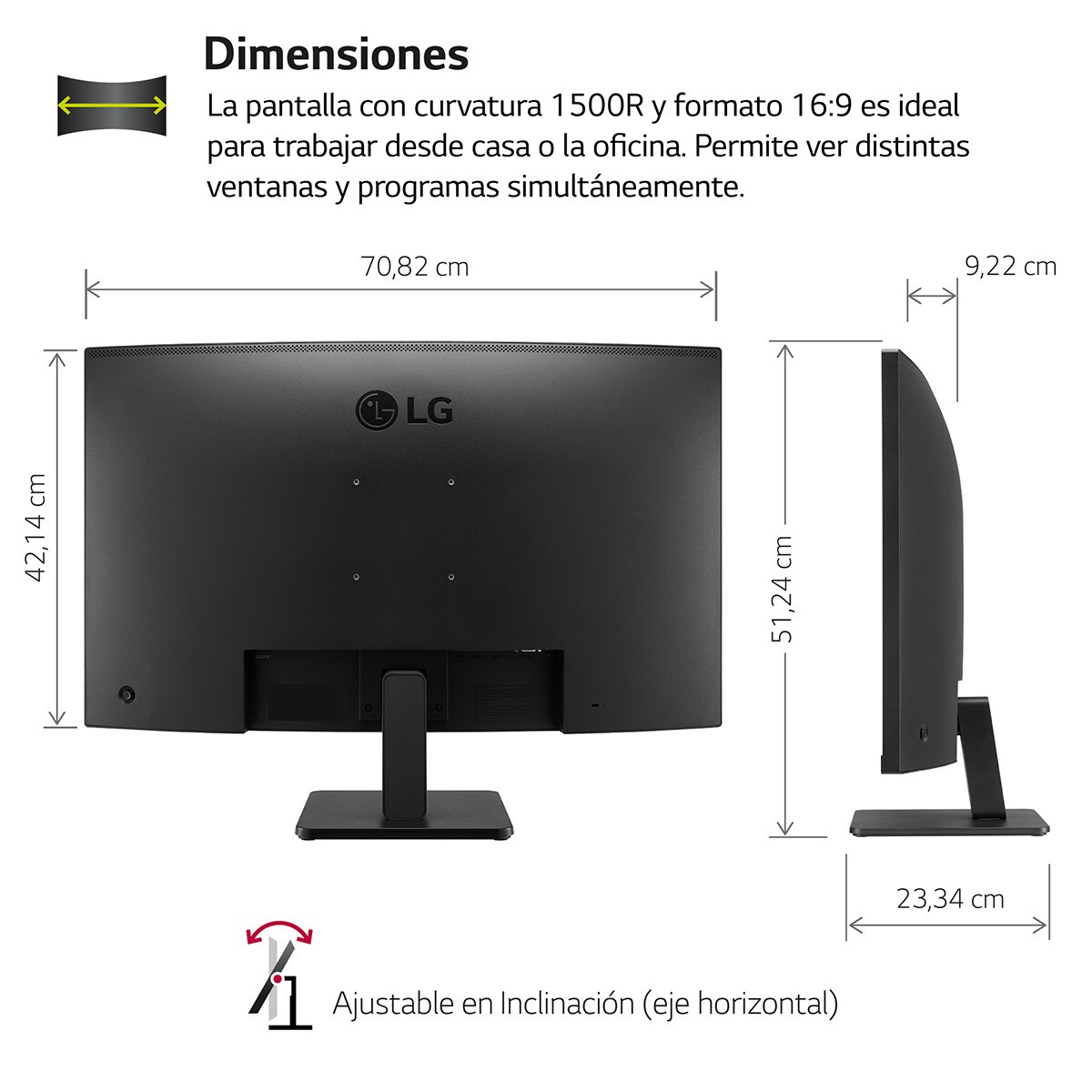 Monitor PC Curvo LG 31,5" (80 cm) 32MR50C-B, 100 Hz, AMD FreeSync Premium Preto-2