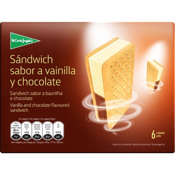 Sandwich-Eis mit Vanille- und Schokoladengeschmack, 6 Stück Karton 600 ml