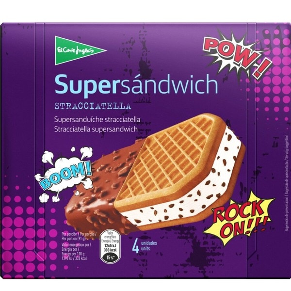 Stracciatella ice cream super sandwich covered with biscuit and chocolate 4 ice creams case 600 ml