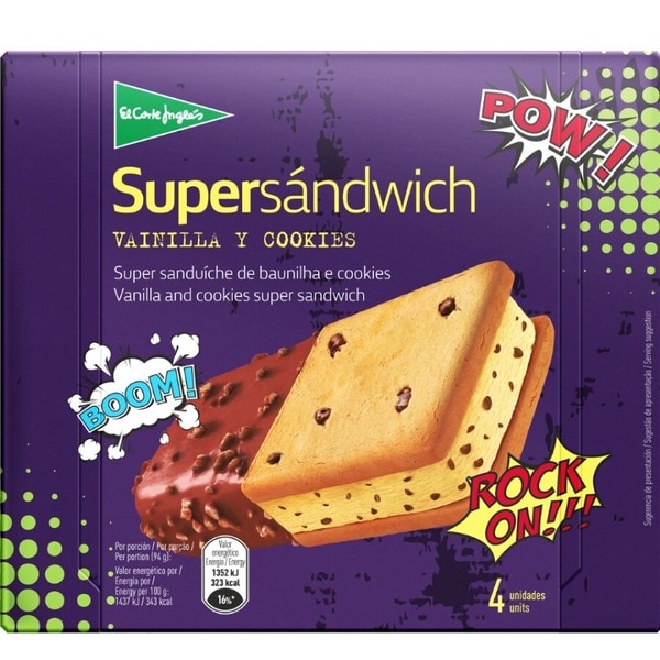 Vanilla ice cream super sandwich with chocolate covering 4-pack case 600 ml