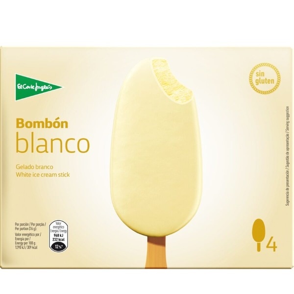 bombón helado de chocolate blanco sin gluten 4 unidades