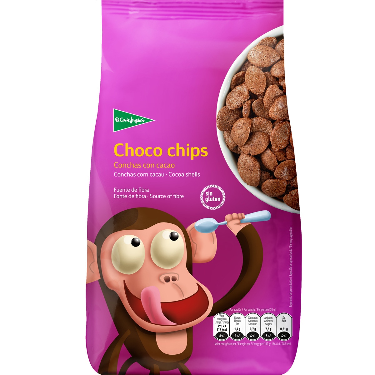 Choco Chips Cereales De Desayuno En Conchas De Maíz Y Arroz Con Cacao ...