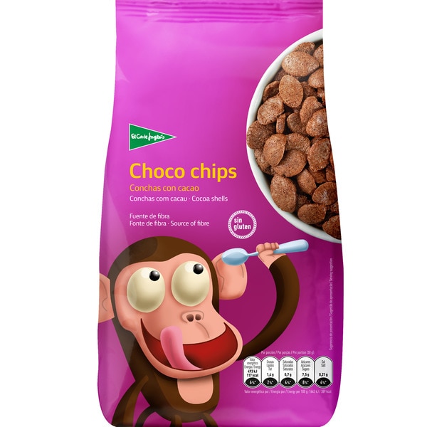 Choco Chips Frühstücksflocken als Mais- und Reis-Muscheln mit Kakao glutenfrei Tasche 500 g
