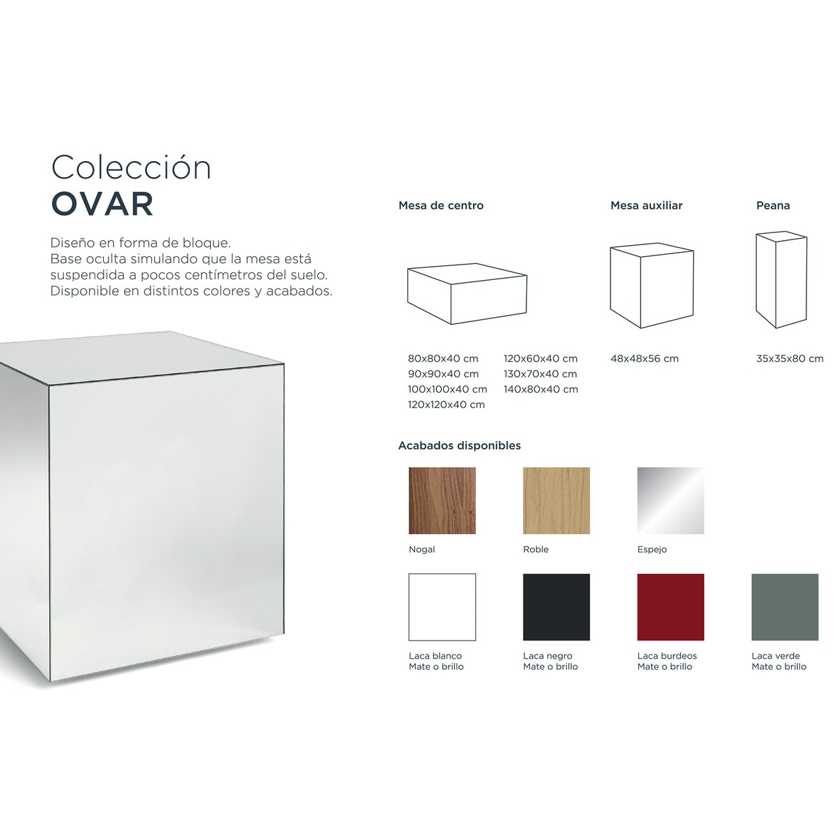 Mesa de Centro Quadrada em Brilho Ovar Branco brilho-7
