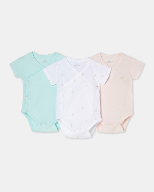 Pack de 3 bodies de bebé 100% algodón con manga corta