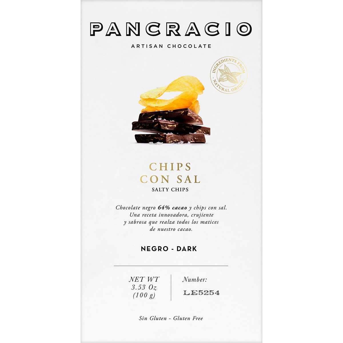 chocolate negro 64% con chips de sal sin gluten