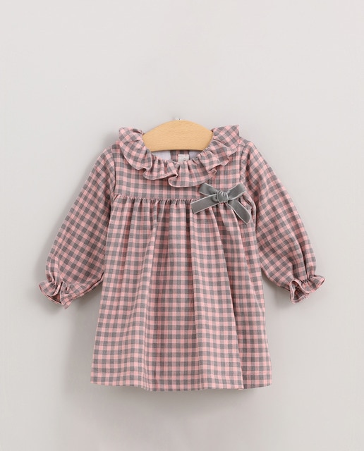 Vestido cuello volante vichy