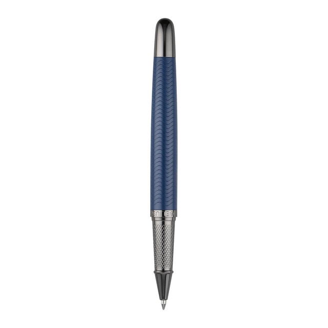 Bolígrafo textura wavy en caja de diseño Neptuno Belius azul marino.