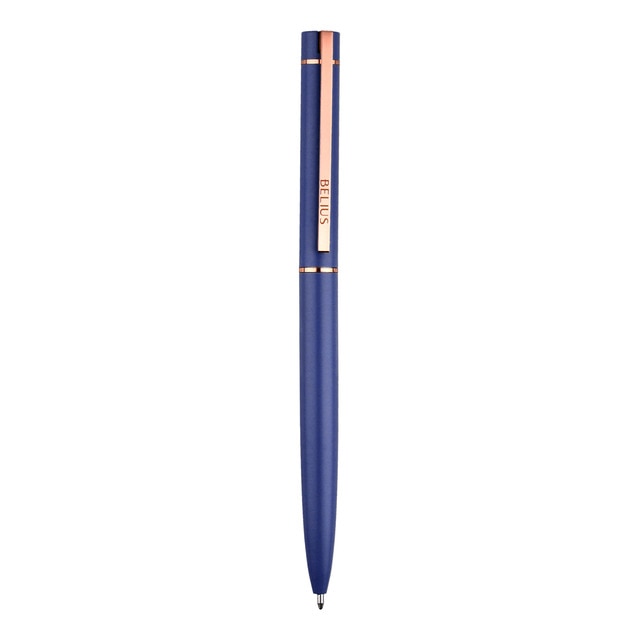 Bolígrafo en caja de diseño Rosé Belius azul eléctrico oro rosa.