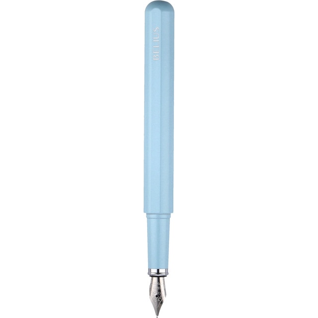 Pluma y funda en caja de diseño Space B Belius azul.