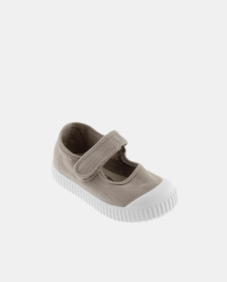 Sapatos de Presilha com Fecho Aderente e em Lona Victoria Bege-2