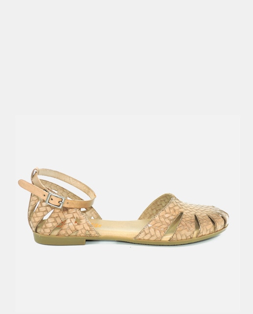 Zapatos planos de mujer en piel con pulsera al tobillo