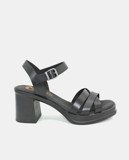 Sandalias de mujer en piel tiras cruzadas tacón bloque