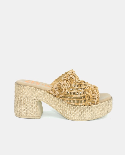 Sandalias de mujer en textil pala fantasía tacón bloque