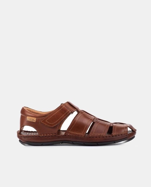 Pikolinos - Sandalias de hombre de piel con plantilla acolchada y cierre adherente.
