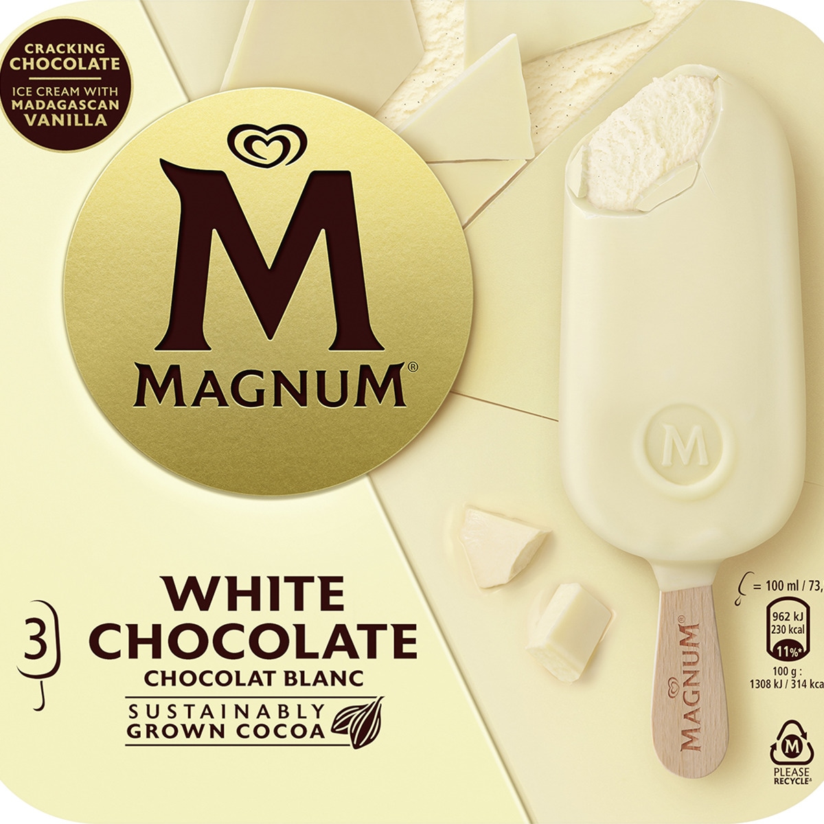 helado de chocolate blanco sin gluten 3 unidades