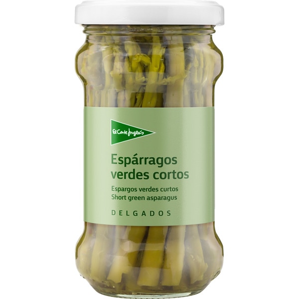 espárragos verdes cortos delgados frasco 100 g neto escurrido