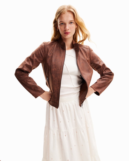 Slim fit leather jacket on sale womens