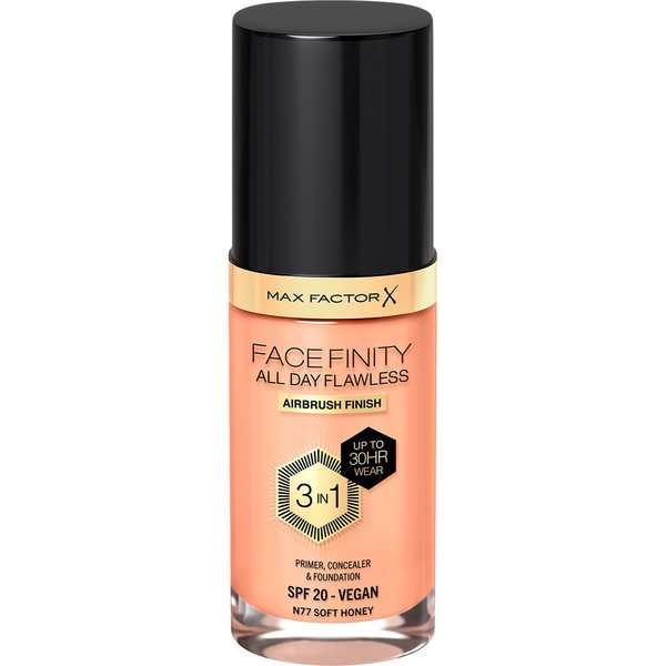 Facefinity All Day Flawless 3 In 1 liquid foundation SPF-20 shade N77 Soft Honey doser 30 ml