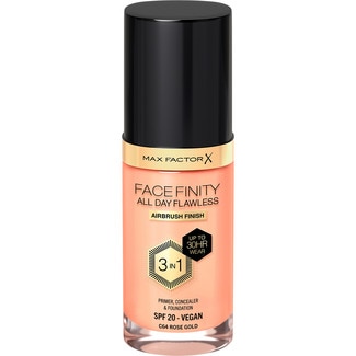 MAX FACTOR base de maquillaje líquida Facefinity All Day Flawless 3 In 1 SPF-20 tono C64 Rose Gold dosificador 30 ml