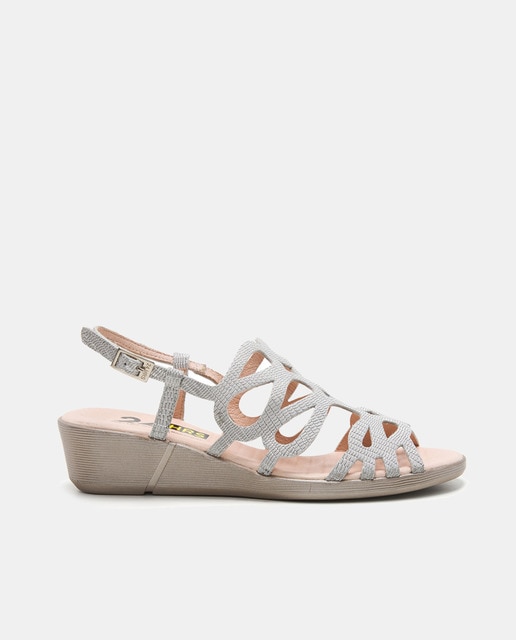 24HRS - Sandalias de cuña de mujer en piel troquelada.