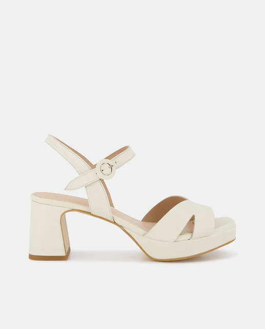 Sandalias de mujer en piel con plataforma y tacón bloque - Línea Comfort