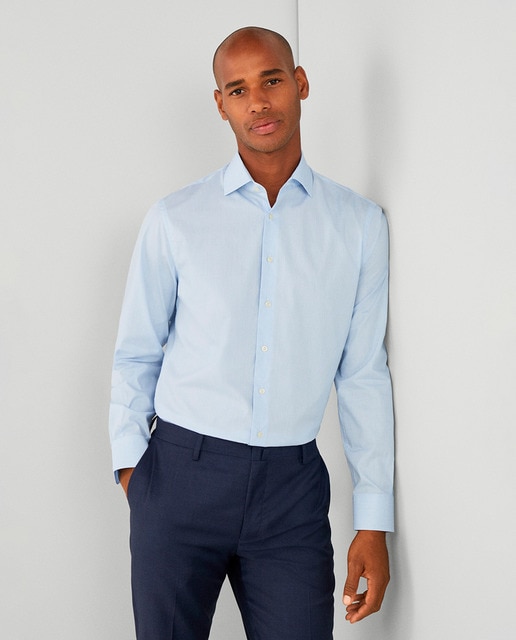 Hackett - Camisa de hombre classic fit pinpoint azul mini rayas tallas grandes.