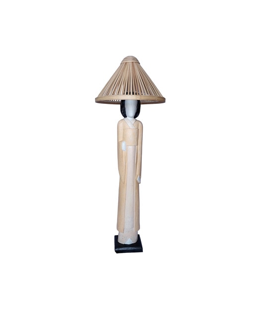 Lámpara/ figura japonesa madera c/pant rattan