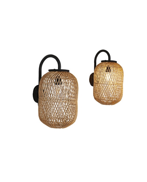 Aplique pared rattan en soporte