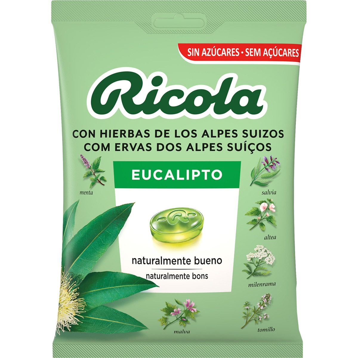 caramelos con hierbas de los Alpes suizos de eucalipto sin azúcar
